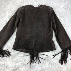 Boston Proper Dark Brown Leather Fringe Jacket.
